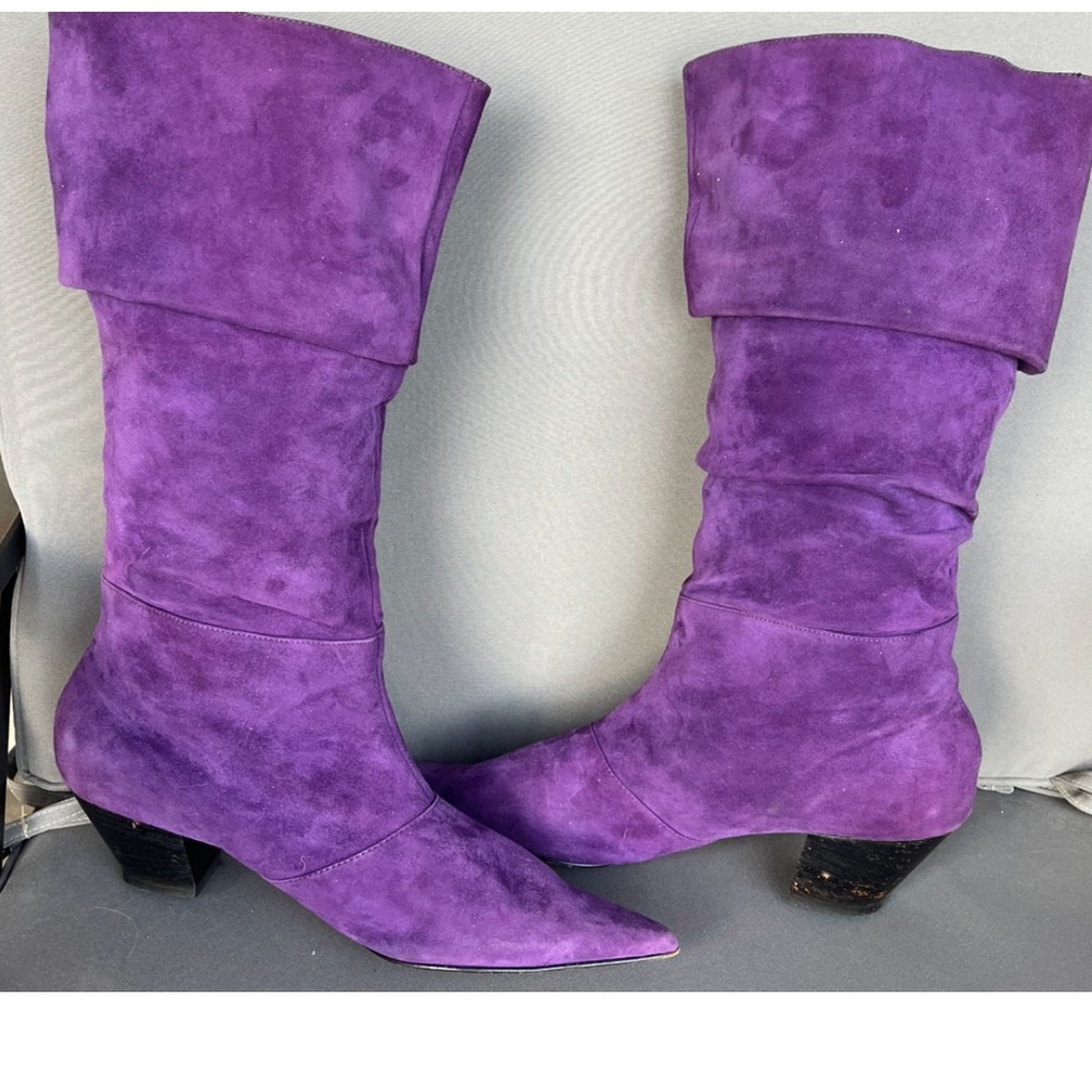 Vintage Nordstrom Purple Suede Slouched Boots 10/11 - Picture 3 of 9